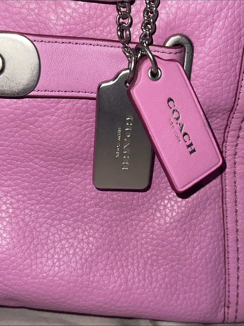 Coach Lilac Pebbled Leather Satchel with Silver Hardware